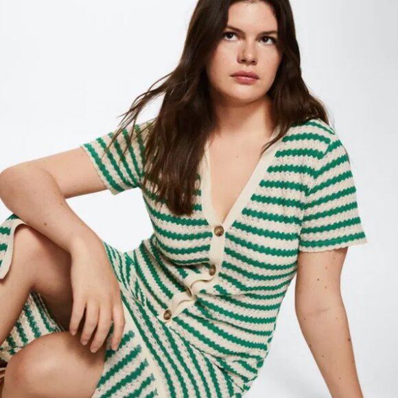MANGO Green and White Striped Jersey Dress - Picture 1 of 8